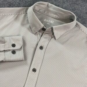 Rhone Men Commuter Shirt S Slim Fit Performance Italian Micro Stripe Gray 101379